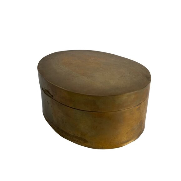 Brass Oval Trinket Box Lidded Hinged Vintage - Picture 4 of 6